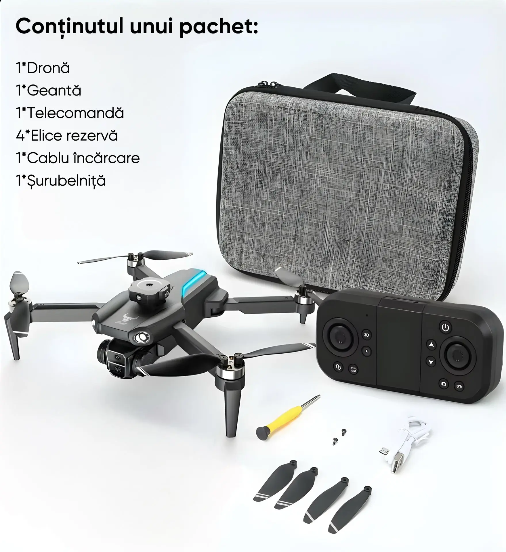 Drona cu camera dubla pentru incepatori, copii sau adulti, HexaCraft, Model SkyviKING, Tip vehicul aerian QuadCopter cu 2 Camere Quad HD, Senzor de evitare a obstacolelor, Controlare usoara si rezistenta la vant, set complet geanta transport si accesorii