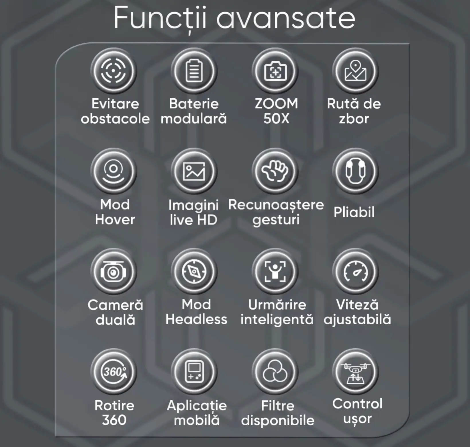 Drona pliabila, HexaCraft, Model EagleFly, 5G, pentru incepatori, copii sau adulti, 3 camere HD 8K, material rezistent la coliziuni, Altitude Hold Mode, Orbital Motion, Senzor de detectare a obiectelor, negru