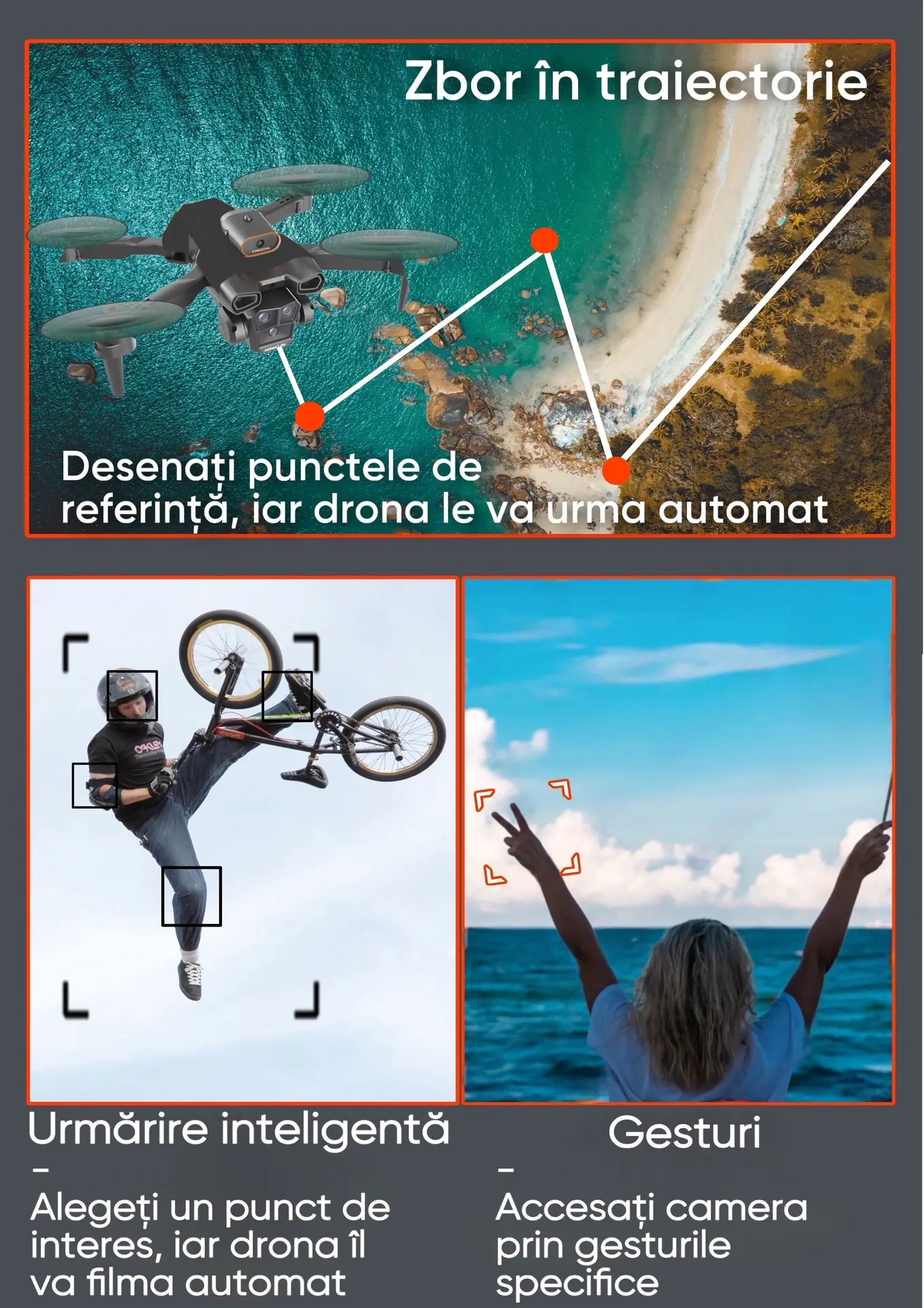 Drona pliabila, HexaCraft, Model EagleFly, 5G, pentru incepatori, copii sau adulti, 3 camere HD 8K, material rezistent la coliziuni, Altitude Hold Mode, Orbital Motion, Senzor de detectare a obiectelor, negru